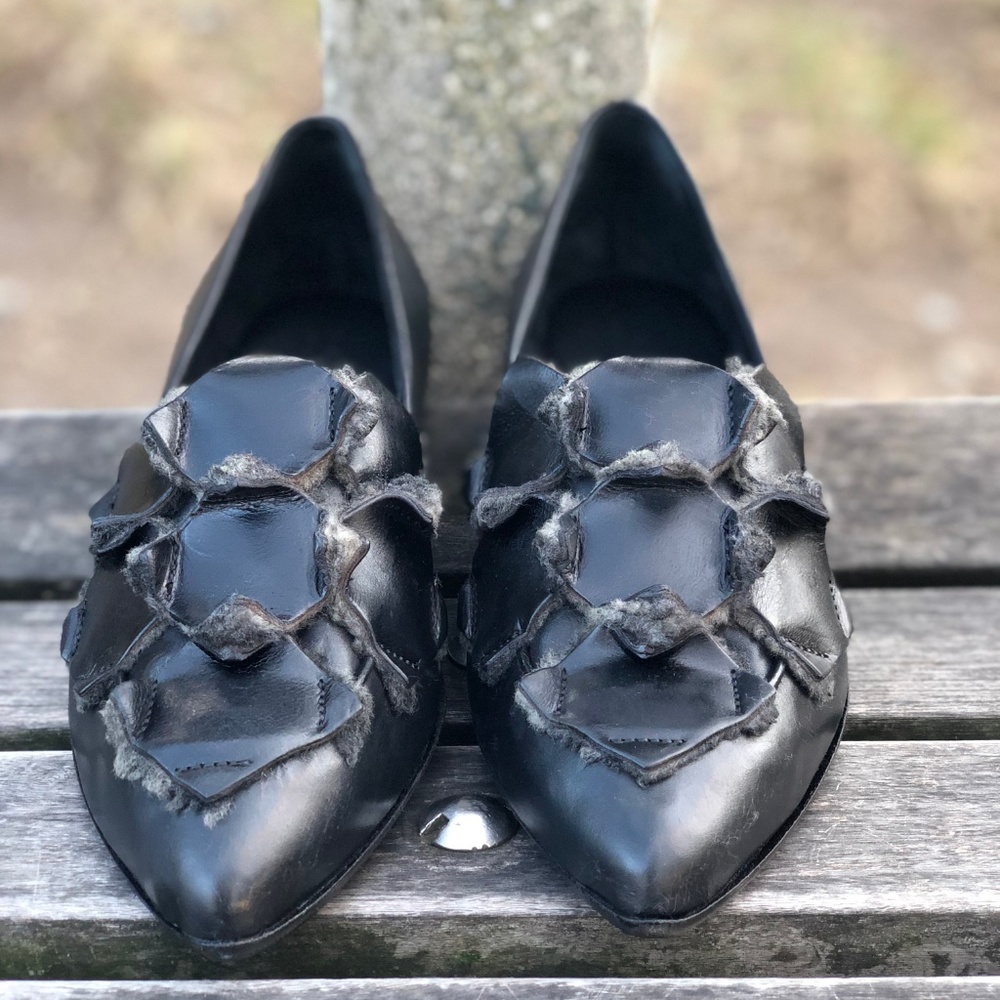 Ink flat Slip on moccasin in black Sherling - Picture 7 of 8